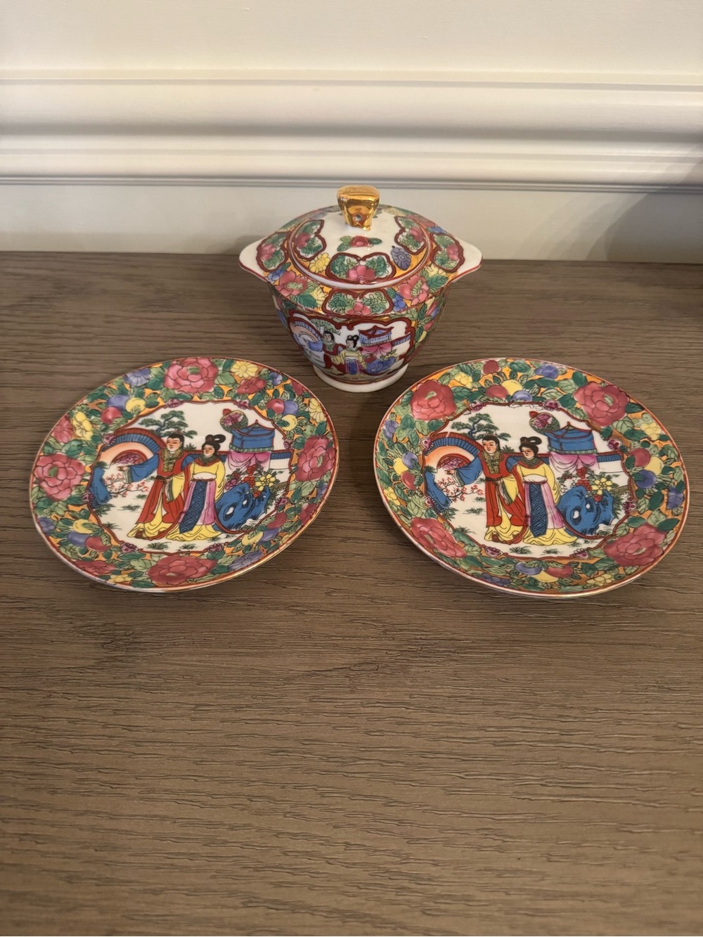 Hand-Painted Famille Rose Porcelain Tea Set - Multicolor